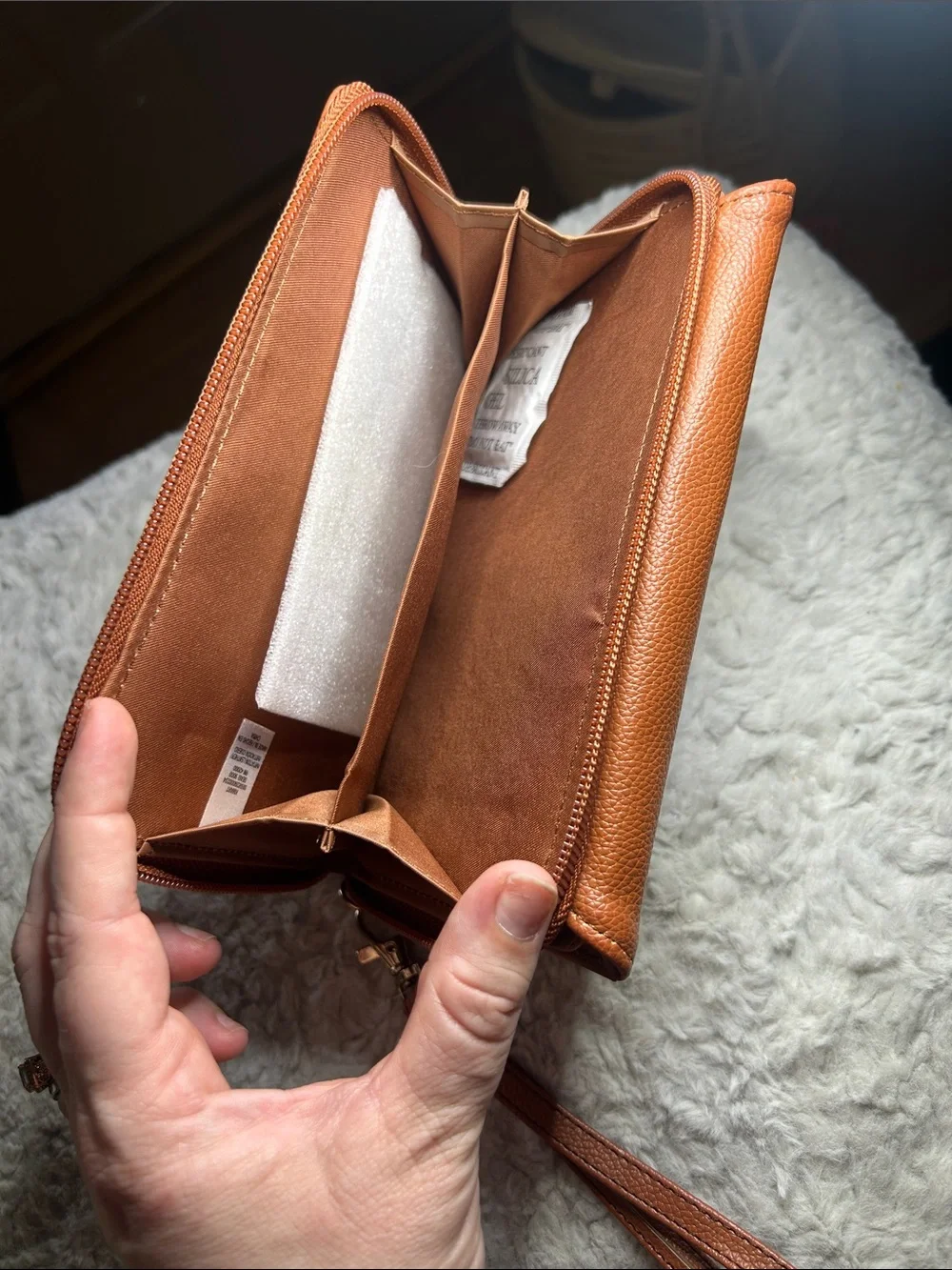 Leather Wristlet Clutch in Tan